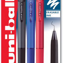 Uni-Ball URN-181-07 Eraseable Retractable Rollerball Pen - Assorted Colours (Pack of 3)