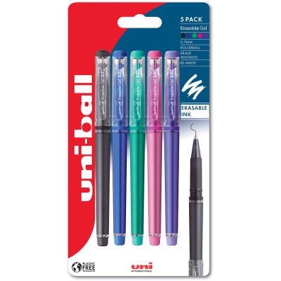 Uni-Ball UF-222-07 Eraseable Capped Gel Pen - Assorted Colours (Pack of 5)