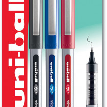 Uni-Ball UB-150 Eye Micro Liquid Ink Rollerball Pens - Assorted Colours (Blister of 3)