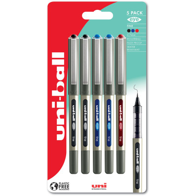 Uni-Ball UB-157 Eye Medium Liquid Ink Rollerball Pens - Assorted Colours (Blister of 5)