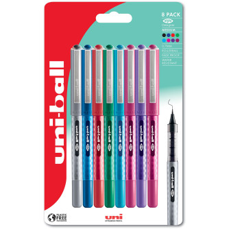 Uni-Ball UB-157 Eye Medium Liquid Ink Rollerball Pens - Assorted Colours (Blister of 8)