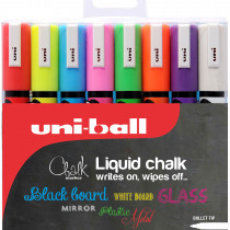Uni-Ball PWE-5M ChalkGlass Markers - Bullet Tip - Assorted Colours (Pack of 8)