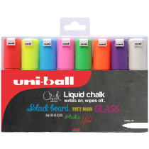 Uni-Ball PWE-8K ChalkGlass Markers - Chisel Tip - Assorted Colours (Pack of 8)