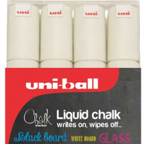 Uni-Ball PWE-8K ChalkGlass Markers - Chisel Tip - White (Pack of 4)
