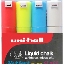 Uni-Ball PWE-8K ChalkGlass Markers - Chisel Tip - Assorted Colours (Pack of 4)