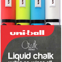 Uni-Ball PWE-5M ChalkGlass Markers - Bullet Tip - Assorted Colours (Pack of 4)
