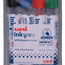 Uni-Ball PWB-202 Inkview Whiteboard Markers - Assorted Colours (Pack of 4)
