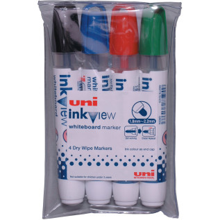 Uni-Ball PWB-202 Inkview Whiteboard Markers - Assorted Colours (Pack of 4)