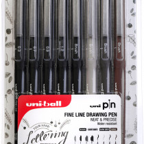 Uni-Ball Pin Drawing Pens - Handwriting Set (Pack of 8)
