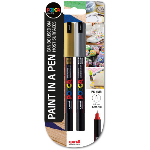 POSCA PC-1MR Ultra Fine Bullet Tip Marker Pens - Gold & Silver