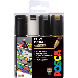 POSCA PC-8K Broad Chisel Tip Marker Pens - Mono Tone Colours (Pack of 4)