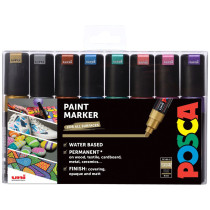 POSCA PC-8K Broad Chisel Tip Marker Pens - Metallic Colours (Pack of 8)