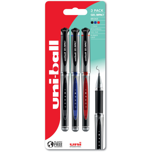 Uni-Ball UM-153S Signo Gel Impact Rollerball Pens - Assorted Colours (Blister of 3)