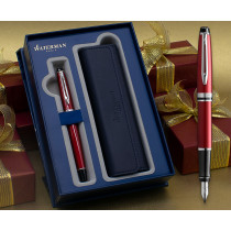 Waterman Expert Fountain Pen - Essential Dark Red Chrome Trim in Luxury Gift Box with Free Pen Pouch