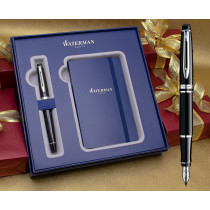 Waterman Expert Fountain Pen - Black Chrome Trim in Luxury Gift Box with Free Notebook