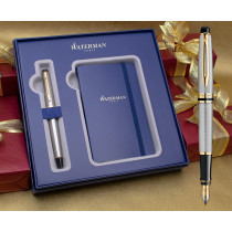 Waterman Expert Fountain Pen - Stainless Steel Gold Trim in Luxury Gift Box with Free Notebook