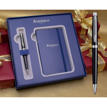 Waterman Hemisphere Ballpoint Pen - Gloss Black Chrome Trim in Luxury Gift Box with Free Notebook