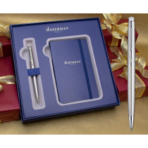 Waterman Hemisphere Ballpoint Pen - Stainless Steel Chrome Trim in Luxury Gift Box with Free Notebook