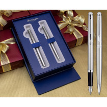 Waterman Hemisphere Fountain & Ballpoint Pen Set - Stainless Steel Chrome Trim in Luxury Gift Box