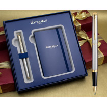 Waterman Hemisphere Rollerball Pen - Stainless Steel Gold Trim in Luxury Gift Box with Free Notebook