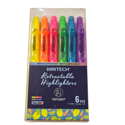 Writech Retractable Highlighter - Assorted Neon (Pack of 6)