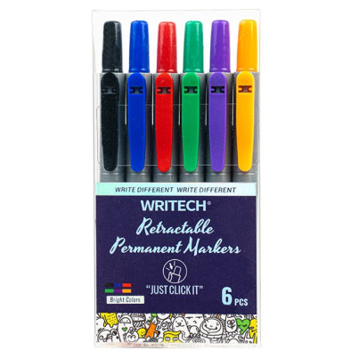 Writech Retractable Permanent Marker - Assorted (Pack of 6)