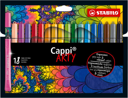 STABILO Cappi ARTY Fibre Tip Pen - Wallet of 18 - Assorted Colours + 2 cap-rings