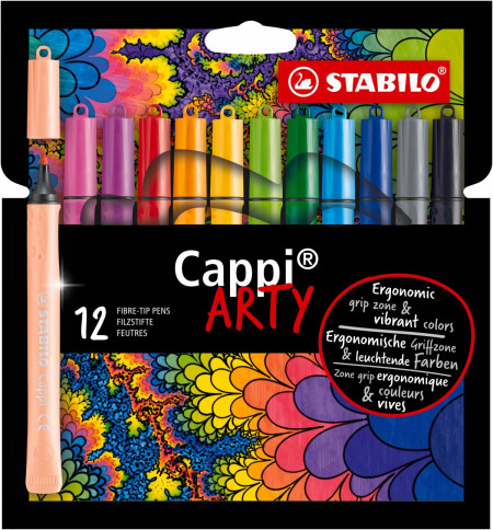 STABILO Cappi ARTY Fibre Tip Pen - Wallet of 12 - Assorted Colours + 1 cap-ring