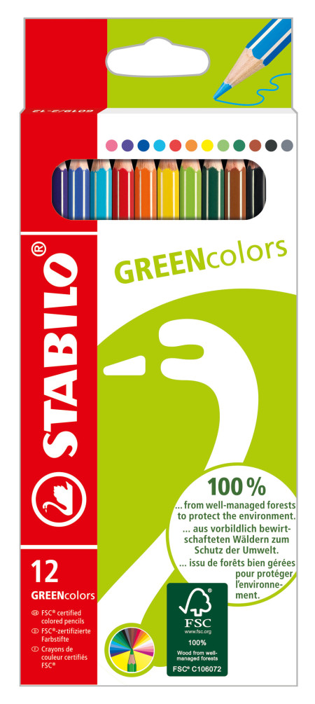 STABILO GREENcolors Colouring Pencil - Wallet of 12 - Assorted Colours