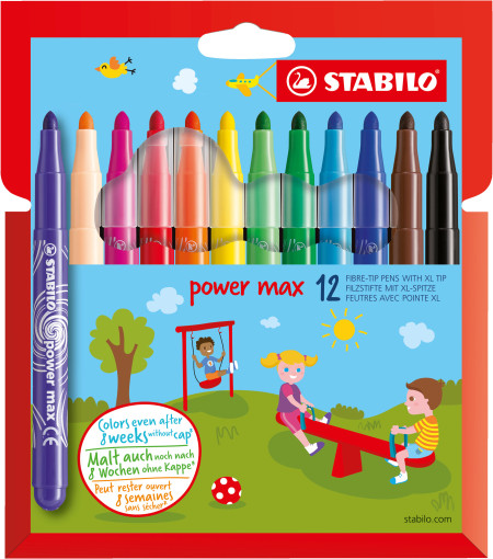 STABILO power max Fibre Tip Pen - Wallet of 12 - Assorted Colours