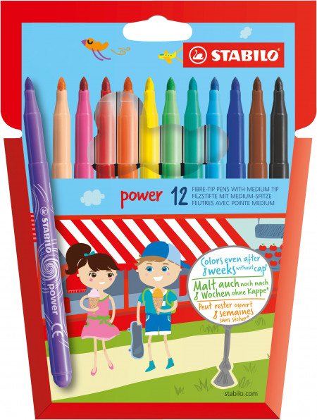 STABILO power Fibre Tip Pen - Wallet of 12 - Assorted Colours