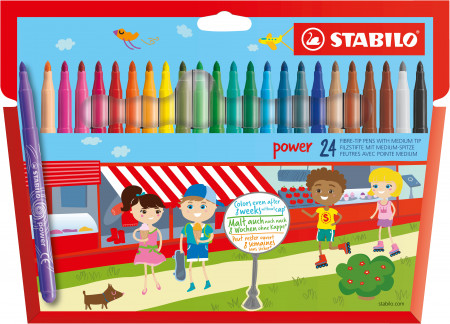 STABILO power Fibre Tip Pen - Wallet of 24 - Assorted Colours