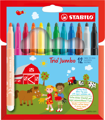 STABILO Trio Jumbo Fibre Tip Pen - Wallet of 12 - Assorted Colours