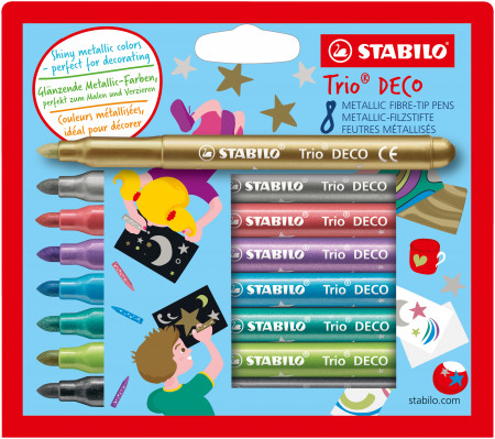 STABILO Trio Deco Metallic Fibre Tip Pen - Wallet of 8 - Assorted Colours