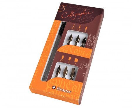 Brause Calligraphy Set - 6 Calligraphy Nibs with Dip Pen