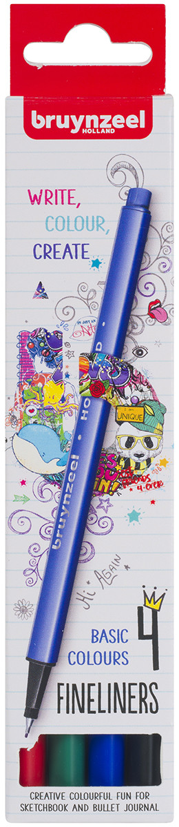 Bruynzeel Fineliner Pens - Assorted Colours (Pack of 4)