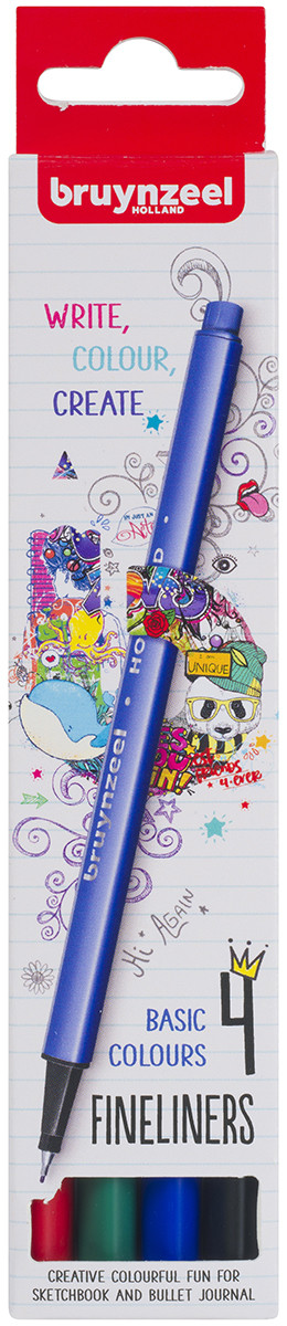 Bruynzeel Fineliner Set - Basic Colours - Pack of 4
