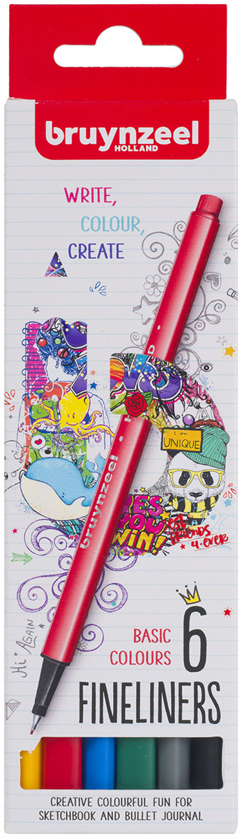 Bruynzeel Fineliner Set - Basic Colours - Pack of 6