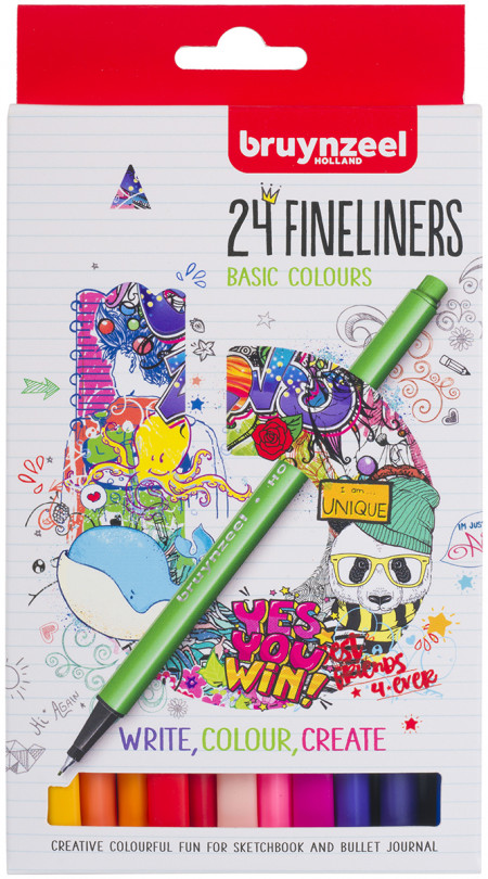 Bruynzeel Fineliner Pens - Assorted Colours (Pack of 24)