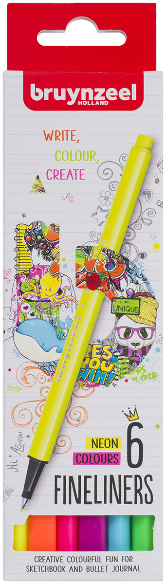 Bruynzeel Fineliner Set - Neon Colours - Pack of 6