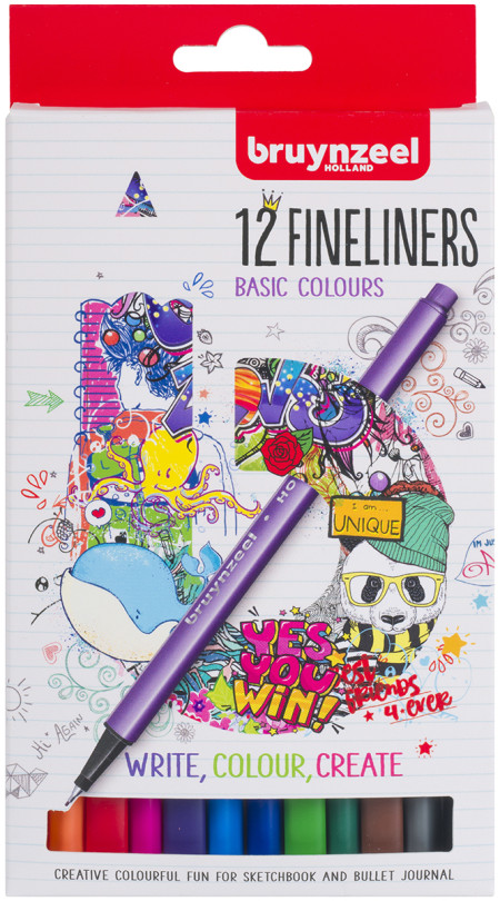 Bruynzeel Fineliner Pens - Assorted Colours (Pack of 12)