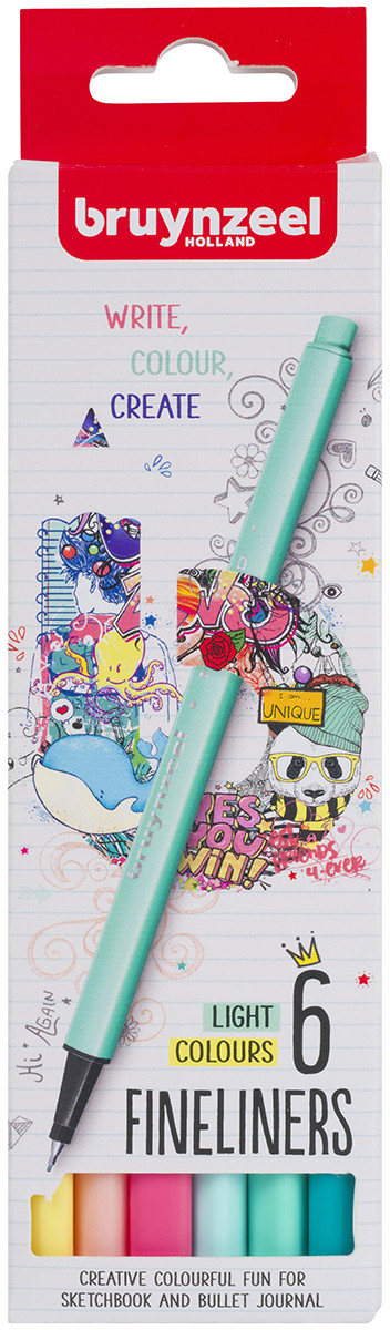 Bruynzeel Fineliner Pens - Light Colours (Pack of 6)