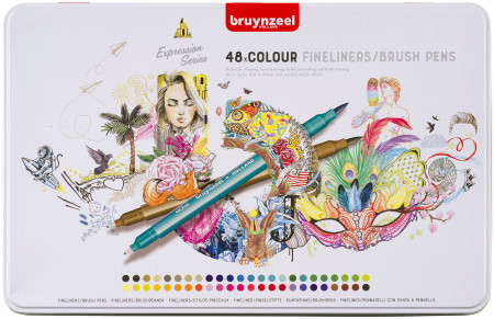 Bruynzeel Fineliner Brushpen Set - Assorted Colours (Pack of 48)