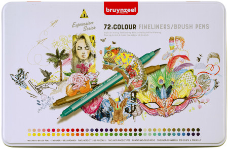 Bruynzeel Fineliner & Brush Pen Set - Assorted Colours - Pack of 72