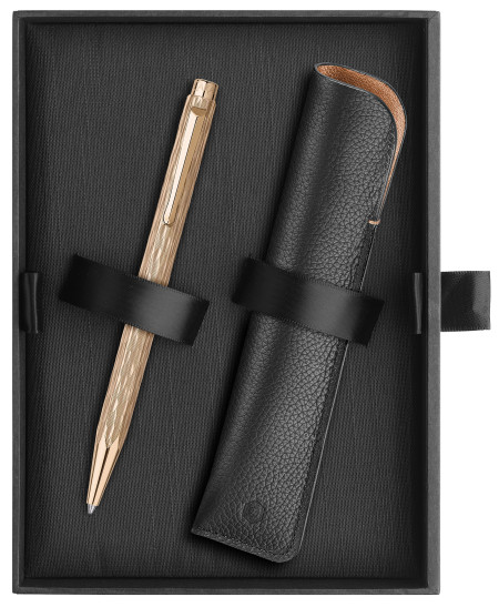 Caran d'Ache Ecridor Ballpoint Pen & Leather Case Set - "Venetian" Gilt Rose