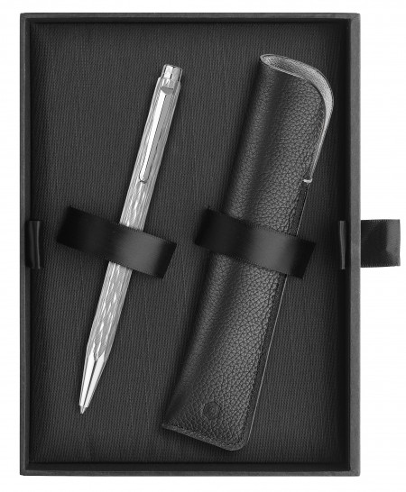 Caran d'Ache Ecridor Ballpoint Pen & Leather Case Set - "Venetian" Palladium Coated