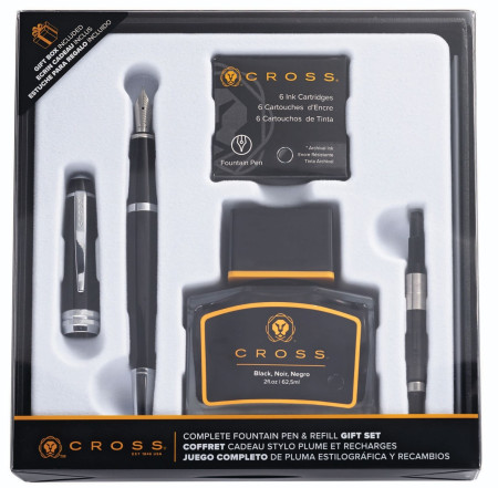Cross Bailey Fountain Pen Gift Set - Black Lacquer Chrome Trim