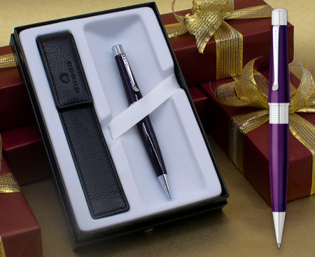 Cross Beverly Ballpoint Pen - Purple Lacquer Chrome Trim in Luxury Gift Box with Free Pen Pouch