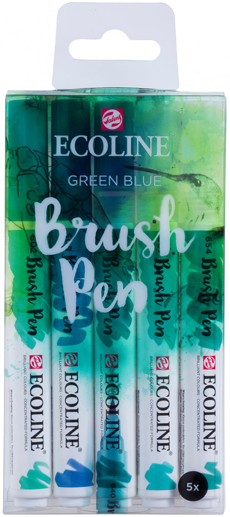 Ecoline Brush Pen Set - Green Blue Colours (Pack of 5)