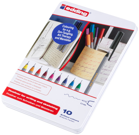 Edding 55 Fineliners - Assorted Colours (Tin of 10)